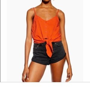 Topshop Polly Tie Front Camisole Top Orange .